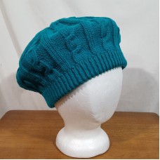 Vintage ARIS Teal Acrylic Cable Knit Tam Beret Hat Cap One Size Stretch Fit   eb-76877663